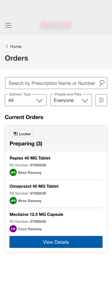Orders screen with pickup method selection